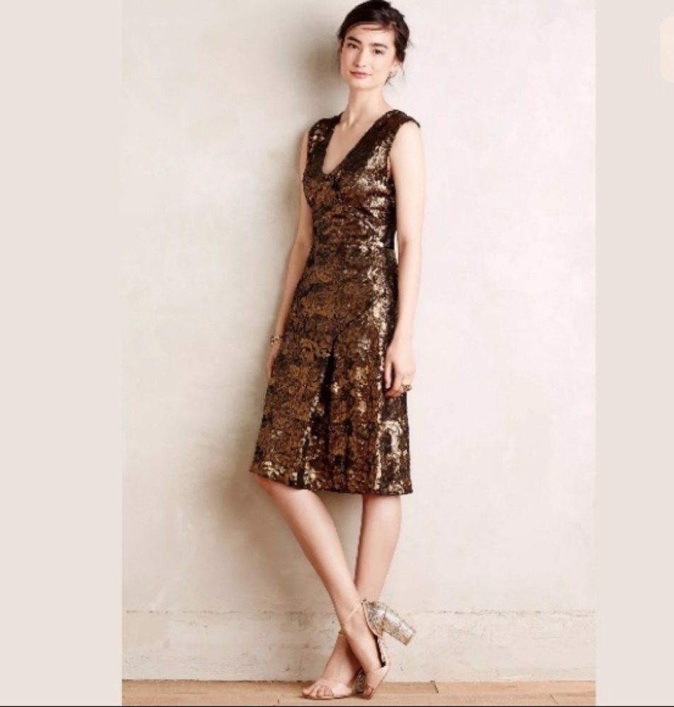 Tracy Reese Gold Dress Losange for Anthropologie - Picture 1 of 4